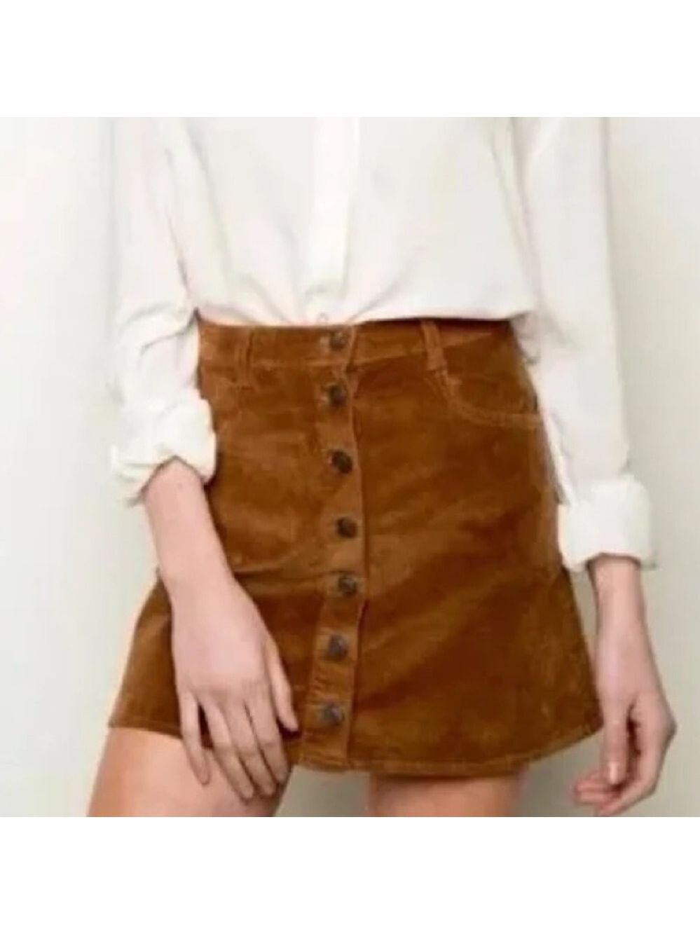 Brandy Melville Velvet Button Front Mini Skirt Size S Brown Preppy Academia